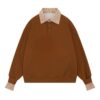 Khaki Sweatshirt Featuring a Plaid Polo Collar