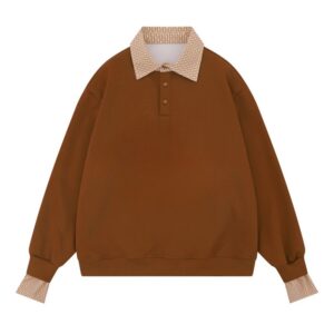 Khaki Sweatshirt Featuring a Plaid Polo Collar