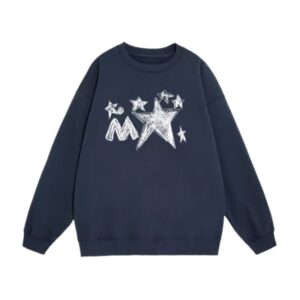 Irregular Five-Point Star Navy Blue Crew Neck Sweatshirt