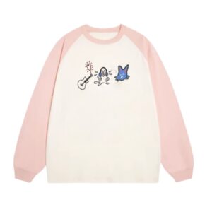 Hand-Drawn Whimsical Color-Block Crew Neck Sweatshirt
