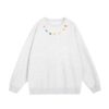 Casual Grey Crew Neck Sweatshirt with Colorful Embroidery