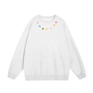 Casual Grey Crew Neck Sweatshirt with Colorful Embroidery