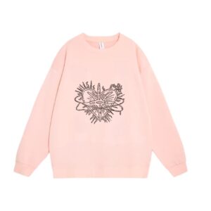 Trendy Heart Print Pink Crew Neck Sweatshirt