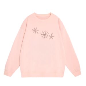 Minimalist Line Art Style Pink Crew Neck Sweatshirt