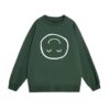 Smiley Face Print Dark Green Crew Neck Sweatshirt