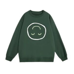 Smiley Face Print Dark Green Crew Neck Sweatshirt