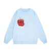 Red Apple Print Sky Blue Crew Neck Sweatshirt