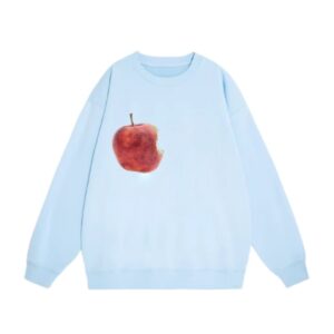 Red Apple Print Sky Blue Crew Neck Sweatshirt