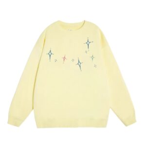 Minimalist Star Print Cream Yellow Crew Neck Sweatshirt